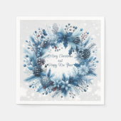Serviette En Papier Joyeux Noël Joyeux Nouvel An Couronne Bleue (Devant)
