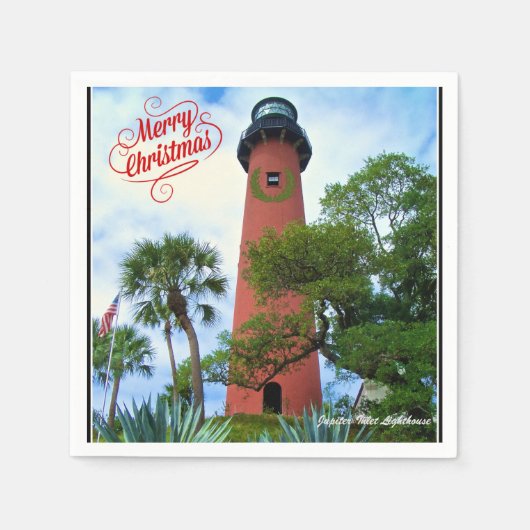 Serviette En Papier Joyeux Noël Jupiter Inlet Lighthouse Floride (Devant)