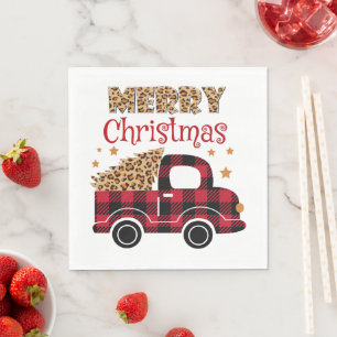 Serviette En Papier Joyeux Noël Leopard et Buffalo Plaid