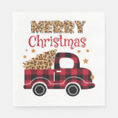 Serviette En Papier Joyeux Noël Leopard et Buffalo Plaid (Devant)