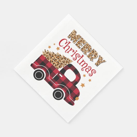 Serviette En Papier Joyeux Noël Leopard et Buffalo Plaid (Coin)