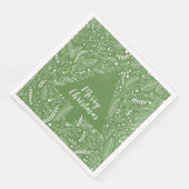 Serviette En Papier Joyeux Noël/Ligne Botanique Arbre de Noël (Coin)