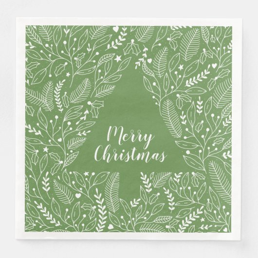 Serviette En Papier Joyeux Noël/Ligne Botanique Arbre de Noël (Devant)