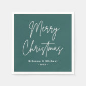 Serviette En Papier Joyeux Noël manuscrit nom pin vert (Devant)