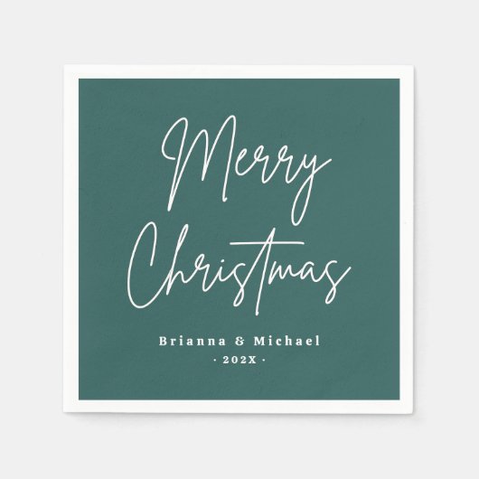 Serviette En Papier Joyeux Noël manuscrit nom pin vert (Devant)
