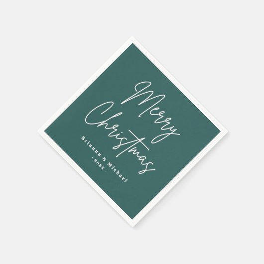 Serviette En Papier Joyeux Noël manuscrit nom pin vert (Coin)