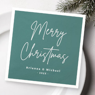 Serviette En Papier Joyeux Noël manuscrit nom pin vert