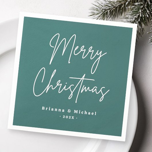 Serviette En Papier Joyeux Noël manuscrit nom pin vert