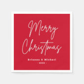 Serviette En Papier Joyeux Noël manuscrit script personnalisé nom roug (Devant)