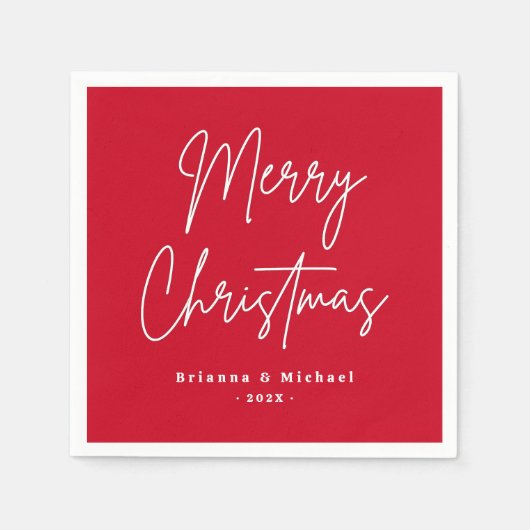 Serviette En Papier Joyeux Noël manuscrit script personnalisé nom roug (Devant)