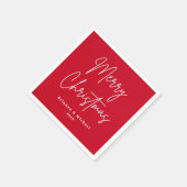 Serviette En Papier Joyeux Noël manuscrit script personnalisé nom roug (Coin)