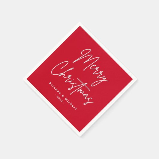 Serviette En Papier Joyeux Noël manuscrit script personnalisé nom roug (Coin)