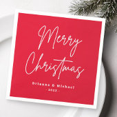 Serviette En Papier Joyeux Noël manuscrit script personnalisé nom roug