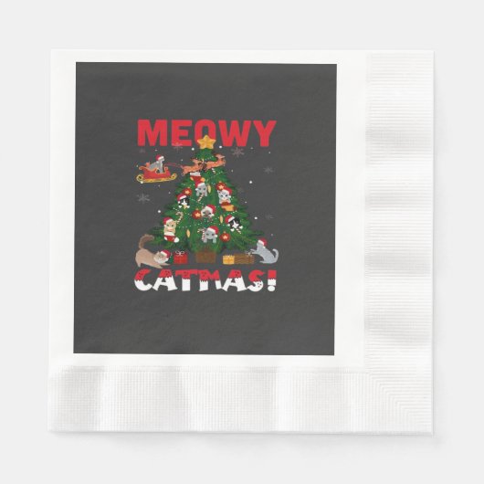 Serviette En Papier Joyeux Noël miaou (Devant)
