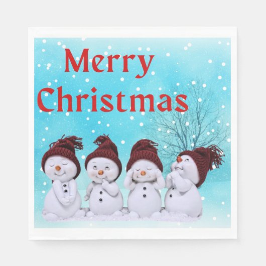 Serviette En Papier Joyeux Noël mignon petits neigers (Devant)