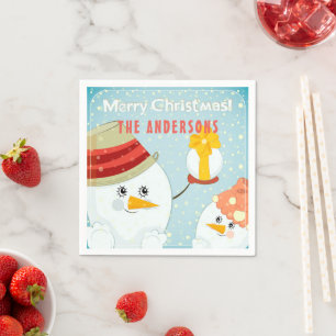 Serviette En Papier Joyeux Noël mignon Snowman Vacances d'hiver Nom
