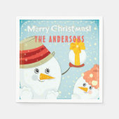 Serviette En Papier Joyeux Noël mignon Snowman Vacances d'hiver Nom (Devant)