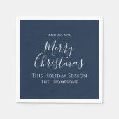 Serviette En Papier Joyeux Noël mignonne Calligraphie Simple Marine Bl (Devant)