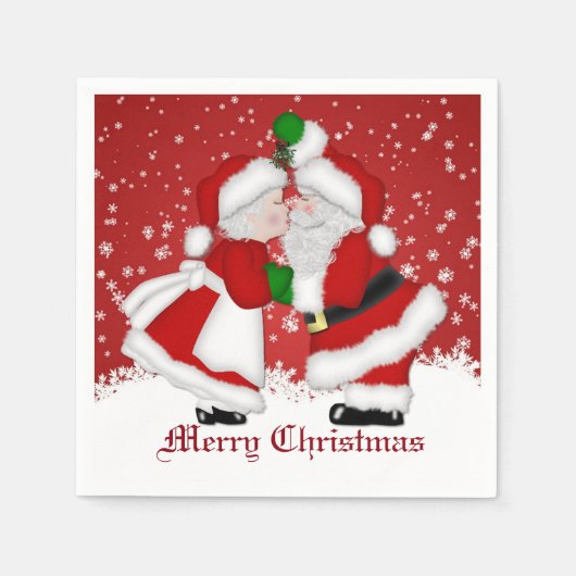 Serviette En Papier Joyeux Noël Mistletoe Père Noël Napkin (Devant)