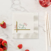 Serviette En Papier Joyeux Noël Mistletoe Rouge Vert Or Élégant (En situation)