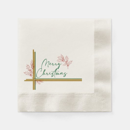 Serviette En Papier Joyeux Noël Mistletoe Rouge Vert Or Élégant (Devant)
