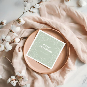 Serviette En Papier Joyeux Noël moderne Sage Green Flocon de neige