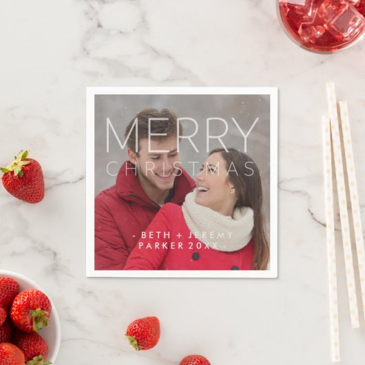 Serviette En Papier Joyeux Noël moderne superposition avec photo (En situation)