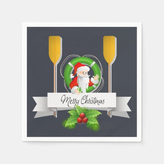 Serviette En Papier Joyeux Noël Nautique /Père Noël/Oars & Life Ring (Devant)