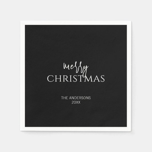 Serviette En Papier Joyeux Noël noir minimaliste (Devant)