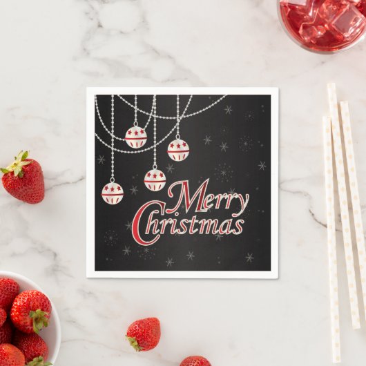 Serviette En Papier Joyeux Noël noir, rouge et blanc (En situation)