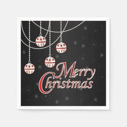 Serviette En Papier Joyeux Noël noir, rouge et blanc (Devant)