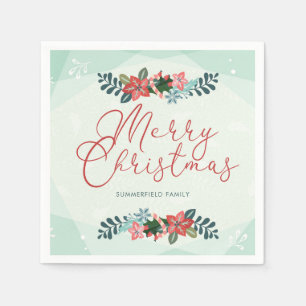 Serviette En Papier Joyeux Noël nom de famille personnalisé Rouge Vert