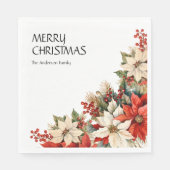 Serviette En Papier Joyeux Noël Nom Poinsettias (Devant)
