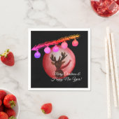 Serviette En Papier Joyeux Noël, Nouvel An, cerfs d'aquarelle (En situation)