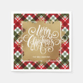 Serviette En Papier Joyeux Noël Or Plaid (Devant)