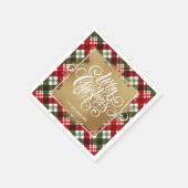 Serviette En Papier Joyeux Noël Or Plaid (Coin)