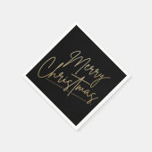 Serviette En Papier Joyeux Noël or sur Noir (Coin)