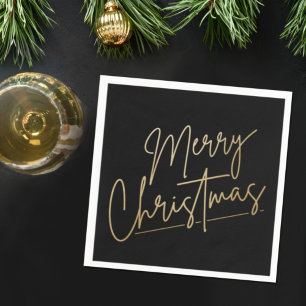 Serviette En Papier Joyeux Noël or sur Noir