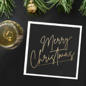 Serviette En Papier Joyeux Noël or sur Noir