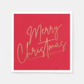 Serviette En Papier Joyeux Noël or sur Rouge (Devant)