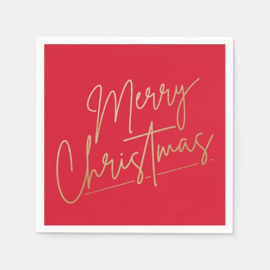 Serviette En Papier Joyeux Noël or sur Rouge (Devant)