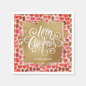 Serviette En Papier Joyeux Noël or sur Rouge (Devant)