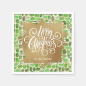 Serviette En Papier Joyeux Noël or sur Vert (Devant)