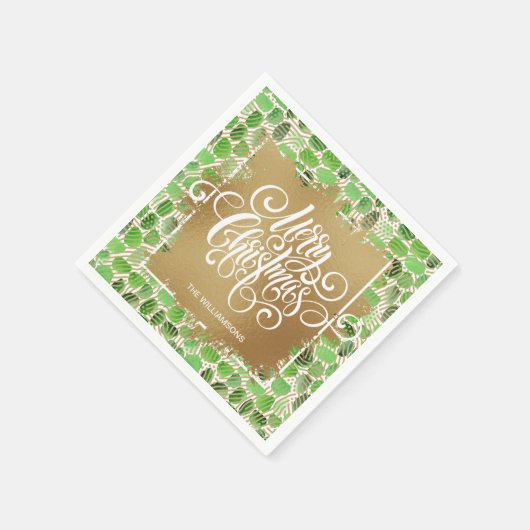Serviette En Papier Joyeux Noël or sur Vert (Coin)