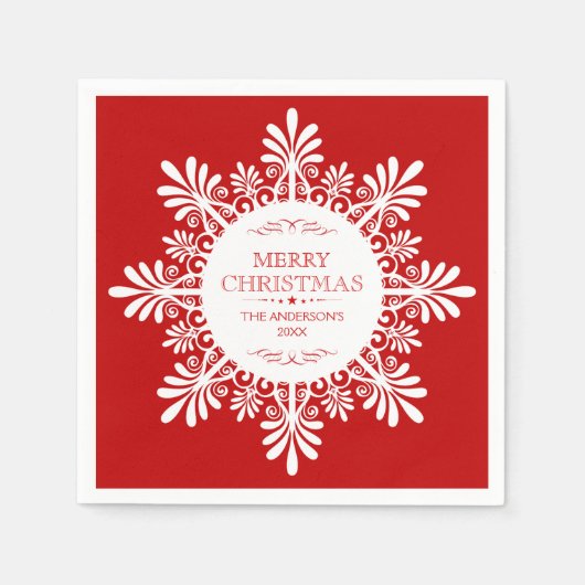 Serviette En Papier Joyeux Noël Orné blanc Flocon de neige (Devant)