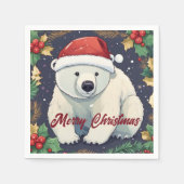 Serviette En Papier Joyeux Noël Ours polaire blanc (Devant)