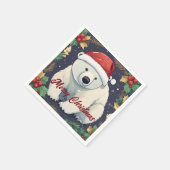 Serviette En Papier Joyeux Noël Ours polaire blanc (Coin)