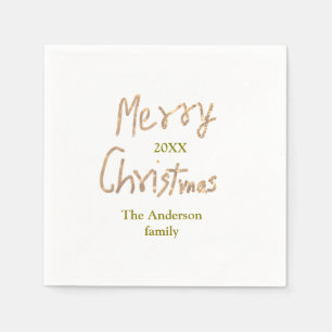 Serviette En Papier Joyeux Noël pailleté or ajoutez nom de famille yea