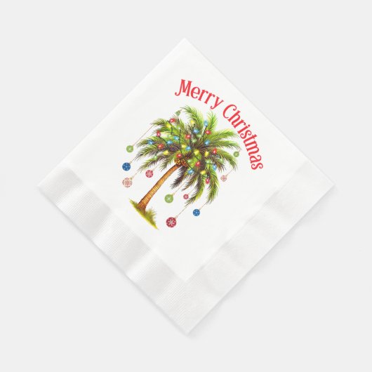 Serviette En Papier Joyeux Noël Palm Tree Light Hawaiian Tropical (Coin)