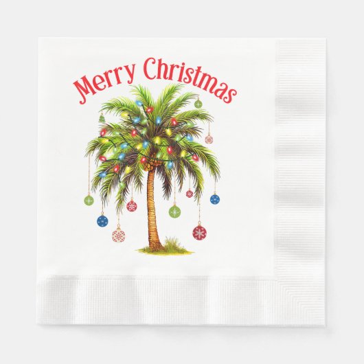 Serviette En Papier Joyeux Noël Palm Tree Light Hawaiian Tropical (Devant)